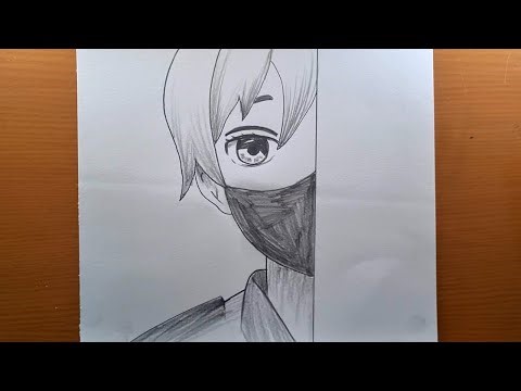 Como desenhar anime com uma máscara fácil com lápis | Desenho de anime Desenho de anime fácil
