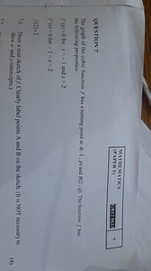 QUESTION 7The graph of the cubic function f has a turning poin... | Filo