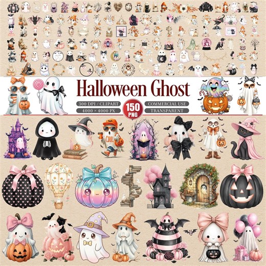 Halloween Ghost Clipart Bundle 150 PNG Designs - Etsy