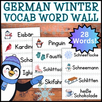 GERMAN Winter Word Wall Kindergarten-6th Grade January Vocabulary Write the Room