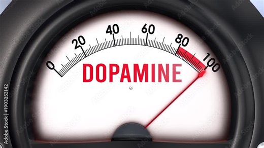 Dopamine meter that is hitting a full scale, increasing and high levels of dopamine, potential overload. Maximum dopamine value, off the charts.