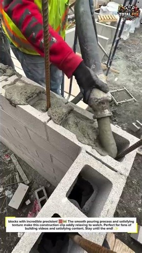 Concrete Block Fill Magic 🧱✨ #Construction #Satisfying #ASMR