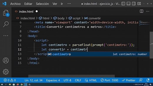 Convertir centímetros a metros en JavaScript