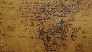 Closeup of ancient map of Africa continents with compass