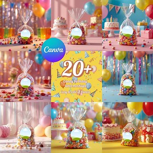 Birthday Candy Label Mockup Bundle, Editable Canva Templates, Party Favor Bag Tag Designs, Festive Sweets Packaging, Instant Download - Etsy