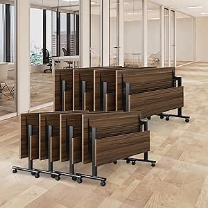 Folding Conference Table,Rectangular Flip Top Seminar Meeting Table,Mobile Conference Room Tables Meeting Training Table with Wheels,Modern Boardroom Tables for Office Conference Room (6