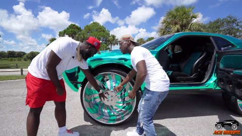 Chrome Teal Dodge Challenger on 34" Forgiatos