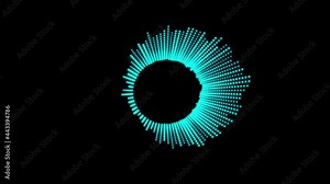 Circular interface hud design, infographic elements like music equalizer, audio waves or sound frequency in lines. Tech and science, analysis theme. Available in 4K video render footage.