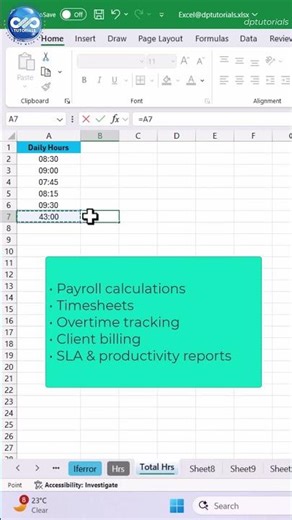 Calculate Total Working Hours in Excel Correctly