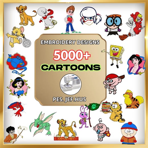 5000  Cartoon Machine Embroidery Designs Bundle - Massive Mega Character Collection - PES, JEF, HUS - Instant Download - Etsy