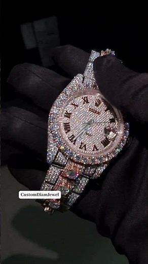 Rose and White Tone Moissanite Diamond Rolex Watch Roman Dial Watch