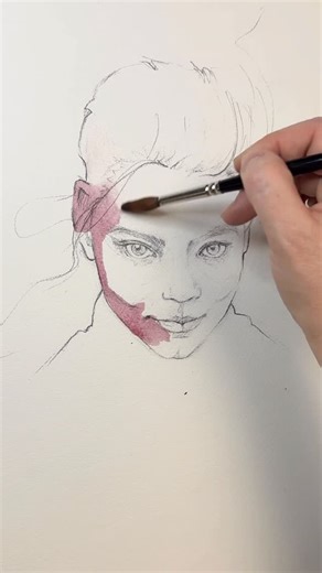 Jane Beata art | First wash - watercolor portrait (monochrome), perylene violet by @schmincke_official , one of my absolute favorite colors 🦋... | Instagram