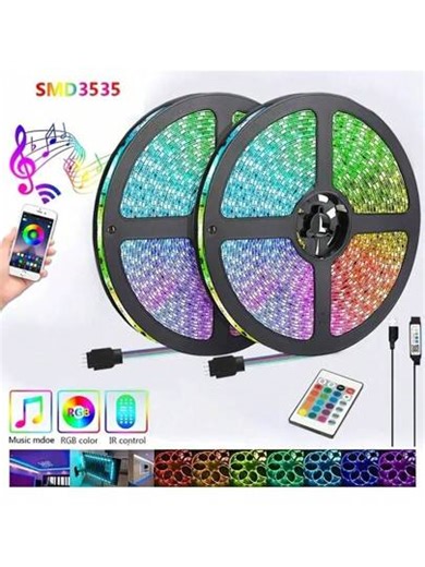 98,4 pies/65,6 pies Luces LED de tira RGB 3535 que cambian de color, luces inteligentes con control remoto de 24 teclas, controladas por aplicación, adecuadas para la decoración de la sala de estar, decoración de Halloween | SHEIN