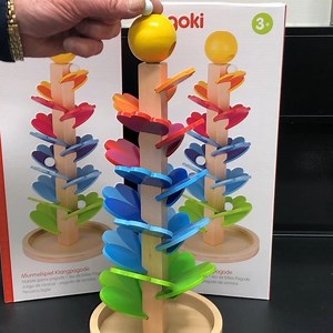 BACK IN STOCK! Watch the marbles musically cascade down this delightful wooden marble run game. Place one of the 3 marbles into the yellow ball at the top and be delighted by the tinkling sound as it rolls down each brightly coloured wooden rainbow leaf to the base. Irresistibly sweet to watch and listen to, you wont be able to resist popping a marble in every time you are near! https://www.limetreekids.com.au/product-goki-musical-marble-tree-9904.aspx | Lime Tree Kids