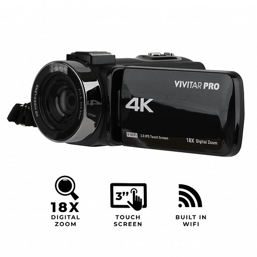 Vivitar 4K HD Digital Video Camera with WiFi, Built in Night Vision, and 3" Touch Rotational Display