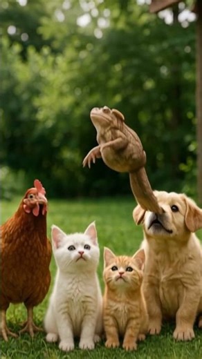 Frog Jumps So High That Even the Puppy and Kittens Are Shocked — The Funniest Scene Ever 🐸😂🐶🐱