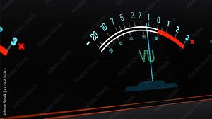 Close up of two VU (Volume Unit) or level meter. Sound mixer decibel meter, frequency, digital equalizer.