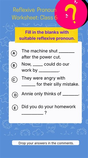 Worksheet on Reflexive Pronouns Class 6 #englishgrammar #english