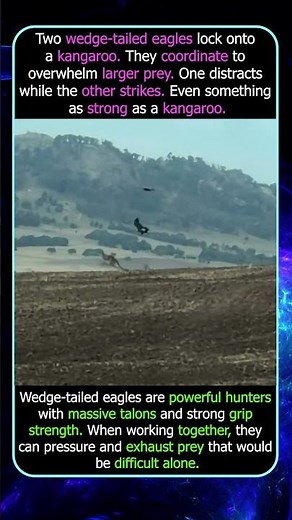 Two Wedge-Tailed Eagles Hunt A Kangaroo