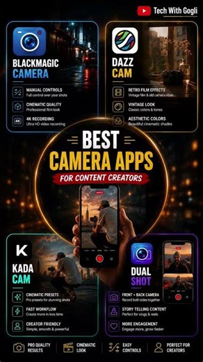 Top 4 Camera Apps Every Content Creator Must Try in 2026 📸🔥 #CameraApps #best apps for reels