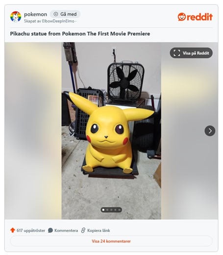 Statue de Pikachu sauvée de la poubelle - Il s'avère qu'elle provient du premier film Pokémon