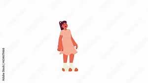 Little girl in cute dress crying 2D character animation. Worried kid flat cartoon 4K video, transparent alpha channel. Upset female child with dropping tears animated person on white background