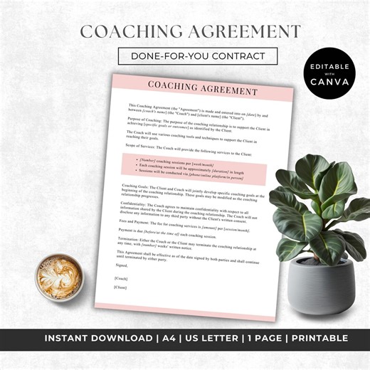 Coaching Agreement Template for Coaches | Client Contract PDF | Coaching Business Forms | Course Creator Resource - Etsy