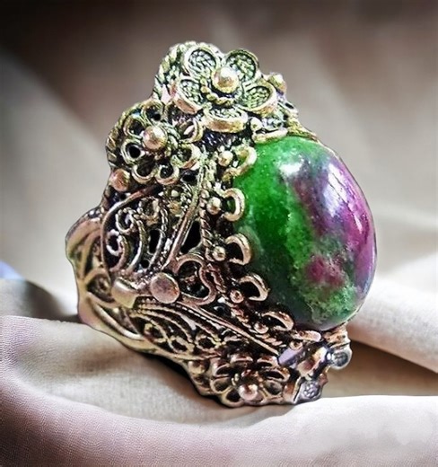 Vintage Ruby Zoisite Filigree Ring: Sterling Silver Art Nouveau Floral Statement, Size 8.5-9 - Etsy