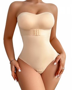 USEASY Strapless Shapewear Bodysuits for Women Tummy Control Shapewear Thong Bodysuit with Built in Bra Body Shaper
