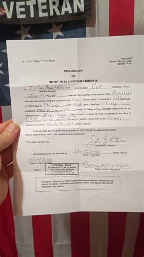 🇺🇸 John Kitover 📝 Declaration Write ✍️ in Candidate 🗳️ US Congress #Illinois 16 vs Darin LaHood 🦏💉🤡🌎