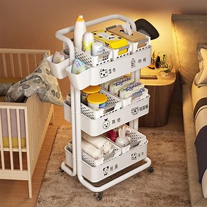 [Hot Item] 3 Tier Rolling Cart Organizer Practical Handle and ABS Storage Basket Utility Carts with Wheels Bl23190