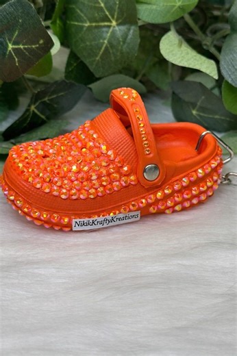 Handmade Bling Rhinestone Croc Keychain | Orange Shoe Charm - Etsy
