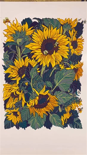 Linocut Print # Elina Adrshina | Last time this video got a lot of views, I didn’t expect that people liked the work with sunflowers so much 🌻 PRINTING PROCESS... | Instagram