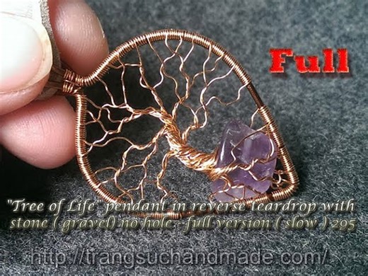"Tree of life" pendant in reverse teardrop with stone (gravel) no hole - full version (slow) 295