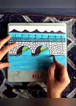 Drawing a bridge over water in simple steps 😳🔥🖌#drawing