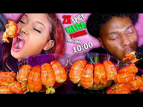 20 2x SPICY MEGA PRAWNS CHALLENGE IN 10 MINS (SEAFOOD BOIL MUKBANG) 먹방 | QUEEN BEAST VS KEVO ASMR