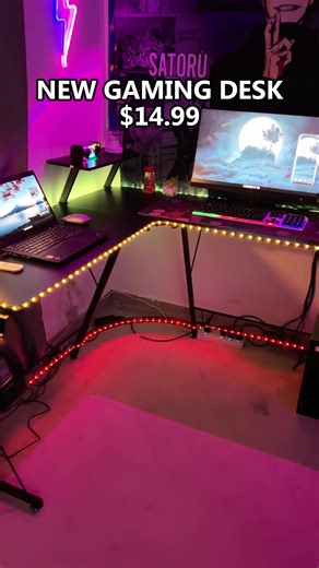 Cheap l shaped desk 🎮👇🏻 #gamingdesk #furnitureflip #fyp #gaminggear #gamer #desk #desksetup #bastdesk #ldesk #rgb#rgblights #rgbsetup #ledgamingdesk #tiktokshop#dealsforyoudays #blackfriday #blackfridaysale #christmas #TikTokShopBlackFriday #TikTokShopCyberMonday