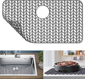 AWOKE Sink Protectors for Kitchen Sink, Kitchen Sink Protector Mat - 28.4"x15.2" Heat-Resistant Silicone Folding Non-Slip Mat for Stainless Steel Sink with Rear Drain (Grey)