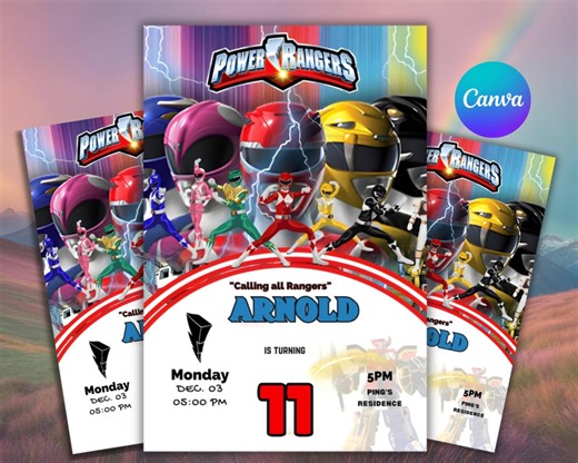 Power Rangers Birthday Invitation, Editable Canva Kids Party Invite (digital Download) - Etsy