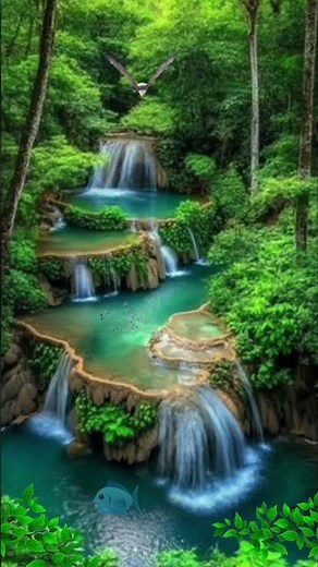 4K Relaxing Waterfall in Deep Forest with Flying Eagle • Live Wallpaper & Screensaver