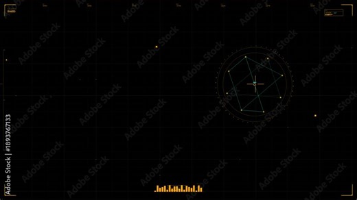 Military heads up display for sci-fi war video with radar, graphs, and grid lines showing real-time data and objectives