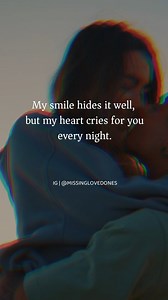 My smile hides it well, but my heart cries for you every night 💔🌙 #MissingYou, #HeartbreakFeels, #LateNightThoughts, #EmotionalLoveQuotes missing you quotes, emotional love caption, heartbreak feelings, sad romantic quotes, late night love thoughts | Missing Your Loved One