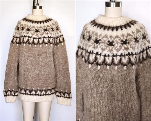 Vintage Icelandic Sweater - Fair Isle CHUNKY Wool Sweater - Knit Wool Norwegian Sweater - Iceland Sweater - Folk Pull Over - Warm Cabin M-L - Etsy Canada