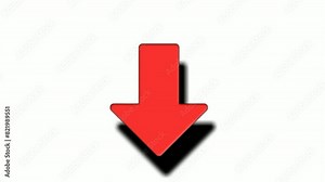 Down Arrow sign symbol with shadow animation on white background, red color cartoon arrow pointing downside 4K animated image video overlay elements