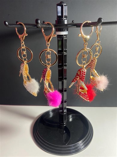 Rhinestone high heel shoe keychain or purse charm, bag charms