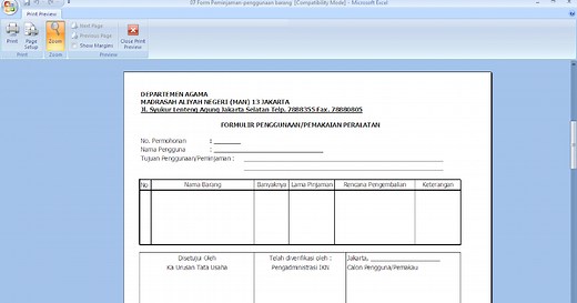 Contoh formulir peminjaman barang inventaris sekolah