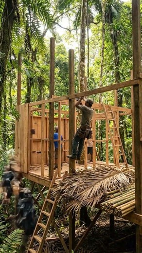 Building a Tree Platform House Deep in the Jungle #construction #timelapse #forest