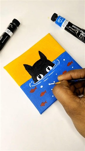 🎨 Cute Cat Underwater Painting 🐱🐟 | Easy Mini Canvas Art