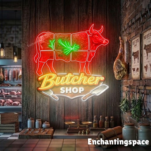 Butcher Shop Neon Light Sign, Beef Cuts LED Wall Art for Steakhouse or Meat Market - Etsy