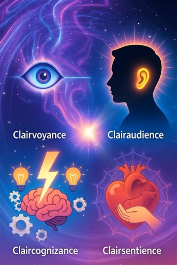 Different Types of Intuition 🧘🏻‍♀️ Intuition is rarely dramatic. It is often quiet, bodily, and precise. Less like a shout. More like a subtle internal adjustment. As your awareness matures, intuition moves through the nervous system before it moves through the mind. Different intuitive pathways: 🔮 Clairvoyance — intuitive sight Not always visions. Often symbolic images, flashes, or inner seeing beyond the obvious. 🎧 Clairaudience — intuitive hearing A quiet inner sentence, a tone, a phrase 